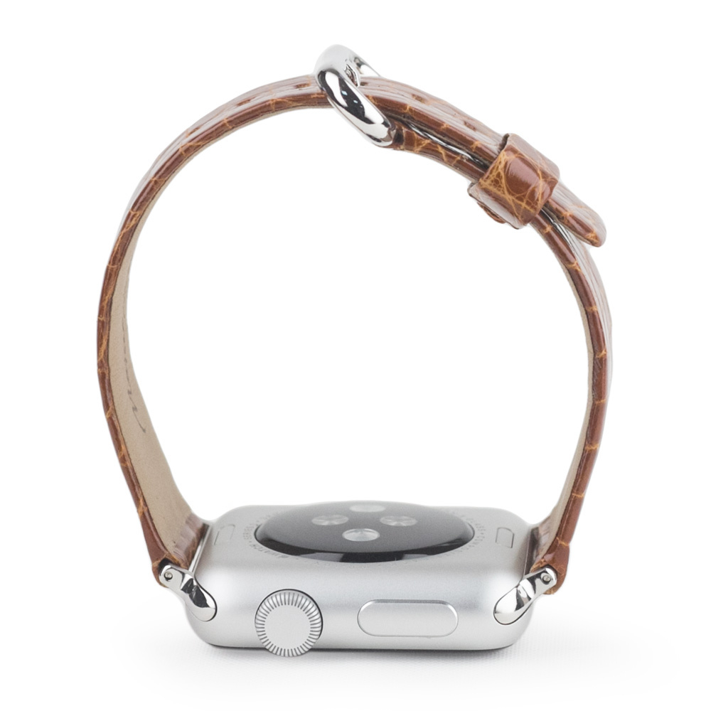 Ремешок для Apple Watch 44/45/46 mm из кожи аллигатора, цвета карамель лак