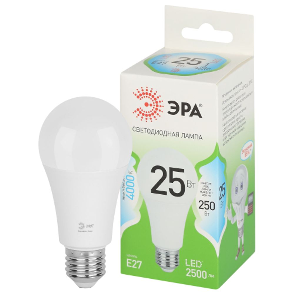 Лампа светодиодная ЭРА GREEN LINE LED A60-25W-840-E27 GL 25Вт груша яркий белый свет E27 | Лампы cветодиодные Груша (A)