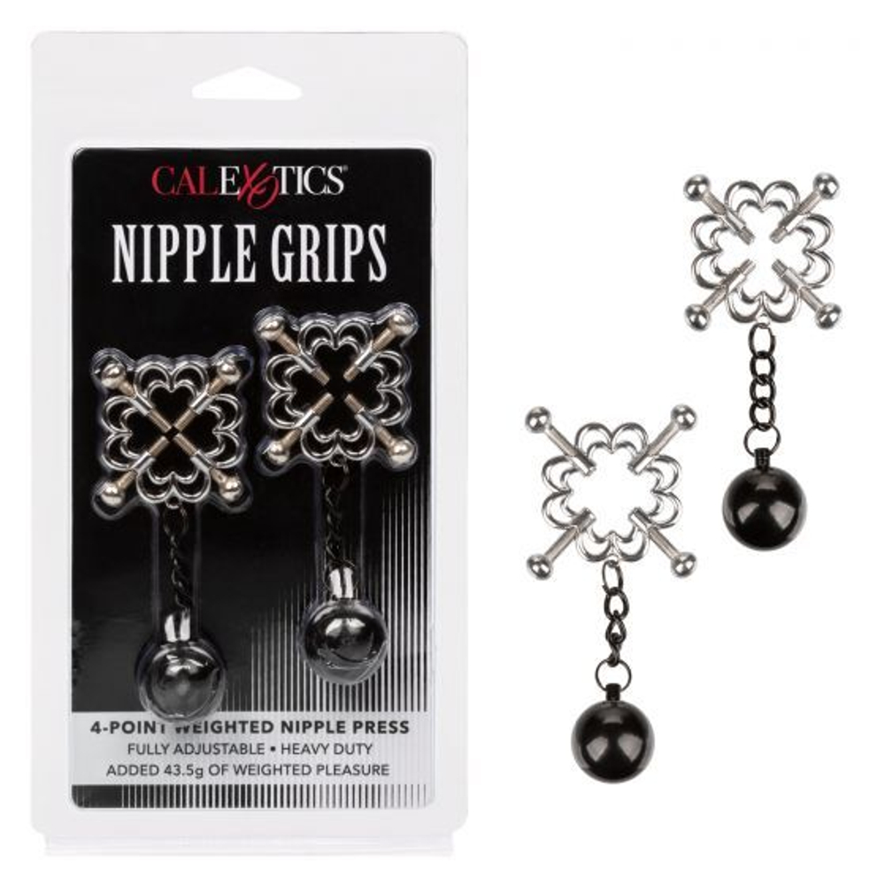 Металлические утяжеленные зажимы для сосков Grips 4-Point Weighted Nipple Press (Цвет: серебристый с черным)