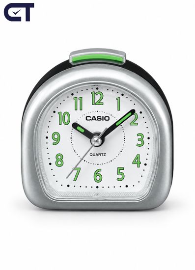 CASIO TQ-148-8D настольные часы-будильник — серебристый корпус размером 61×61 мм