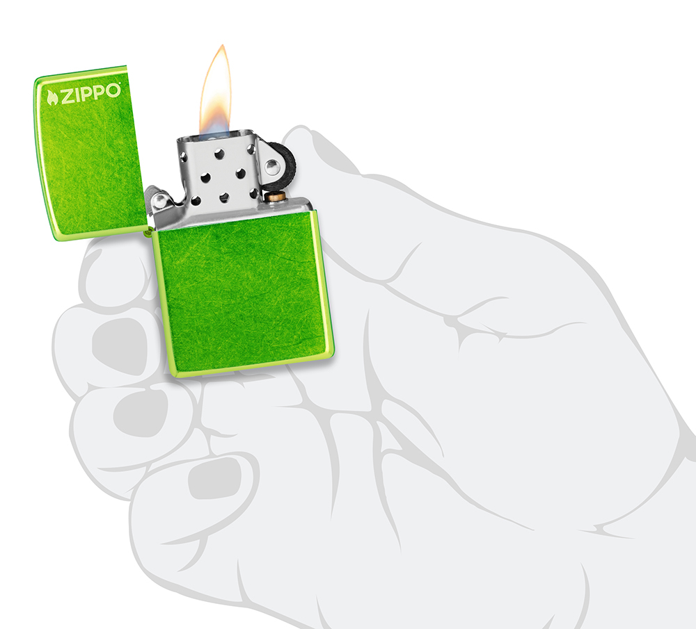 Зажигалка ZIPPO Logo с покрытием Lurid, латунь/сталь, зеленая, глянцевая, 38x13x57 мм, шт