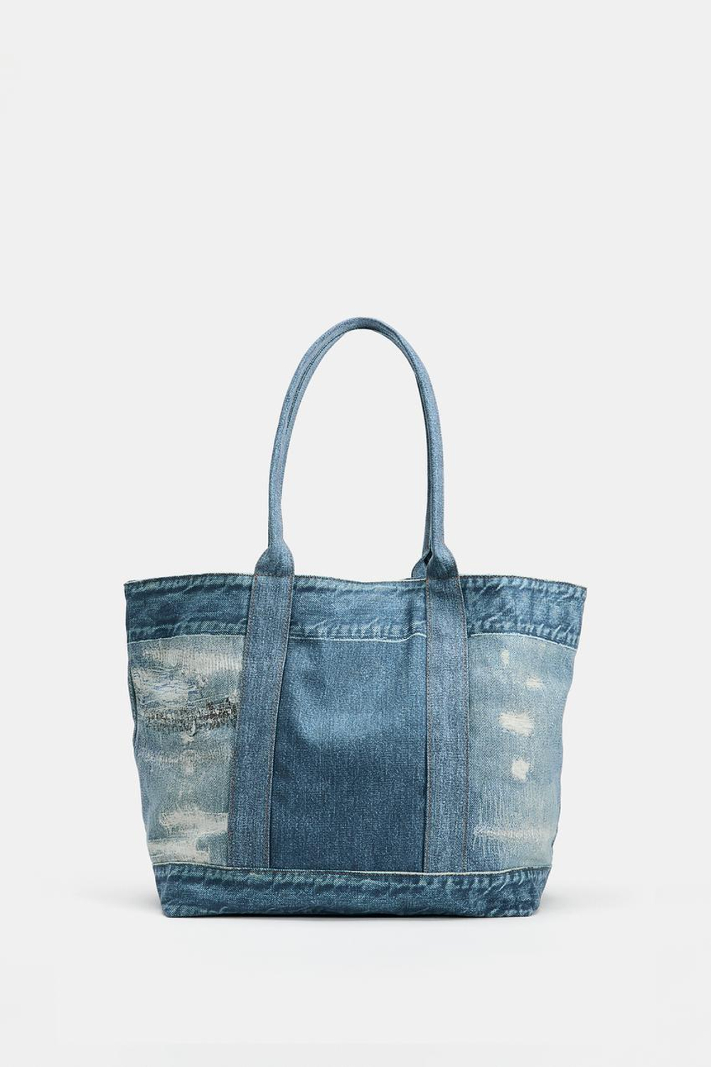 ZARA СУМКА-ШОПЕР С ЭФФЕКТОМ ДЕНИМА, СИНИЙ ДЖИНСОВЫЙ