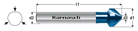 Зенковка Karnasch Ø4,3 мм, с покрытием Blue-Tec, 90°, HSS-XE, DIN 335, арт. 20.1745-010