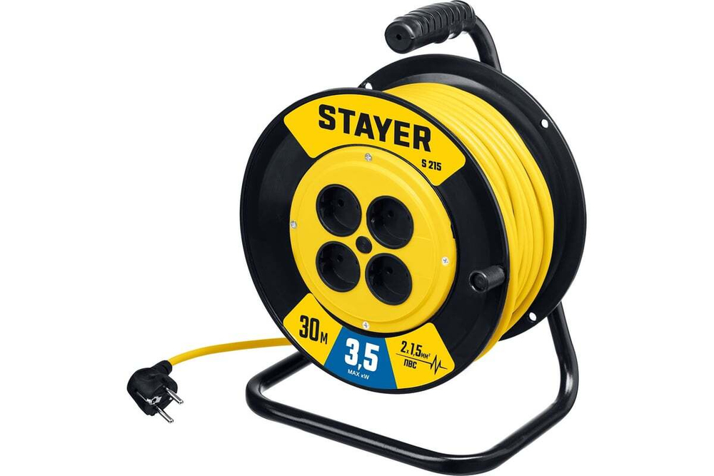 Силовой удлинитель на катушке STAYER S 225 ПВС 2x1.5 30м 3500Вт 55072-30