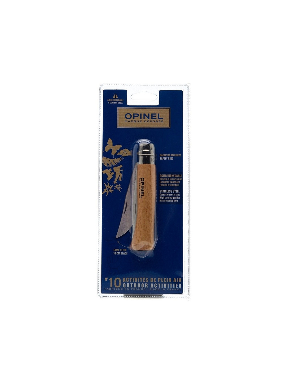 Нож Opinel №10, нержавеющая сталь, рукоять из бука, блистер, 001255