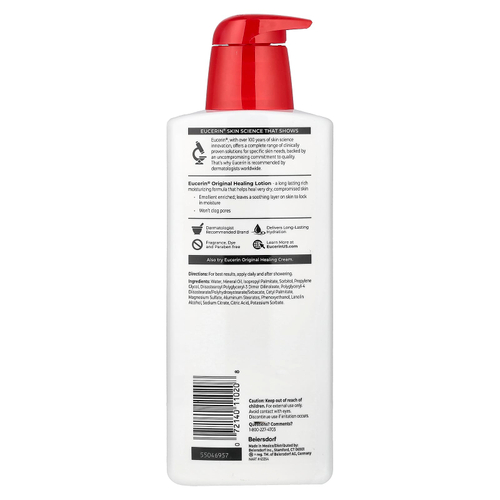 Eucerin, оригинальный заживляющий лосьон, для очень сухой и поврежденной кожи, без отдушек, 500 мл (16,9 жидк. унции)