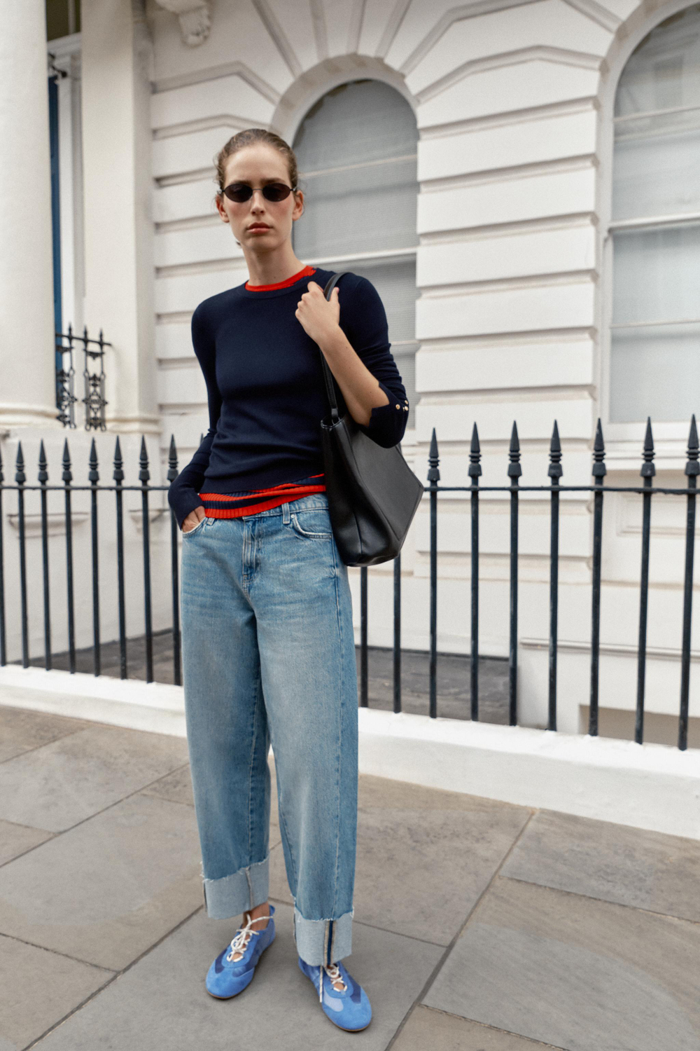 ZARA БАЗОВЫЙ ОДНОТОННЫЙ СВИТЕР, МОРСКОЙ СИНИЙ