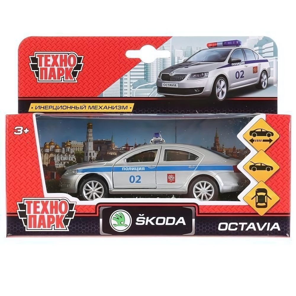 Модель ин. мет. "Skoda Octavia Полиция" 12см, открыв. двери, в коробка (Технопарк)