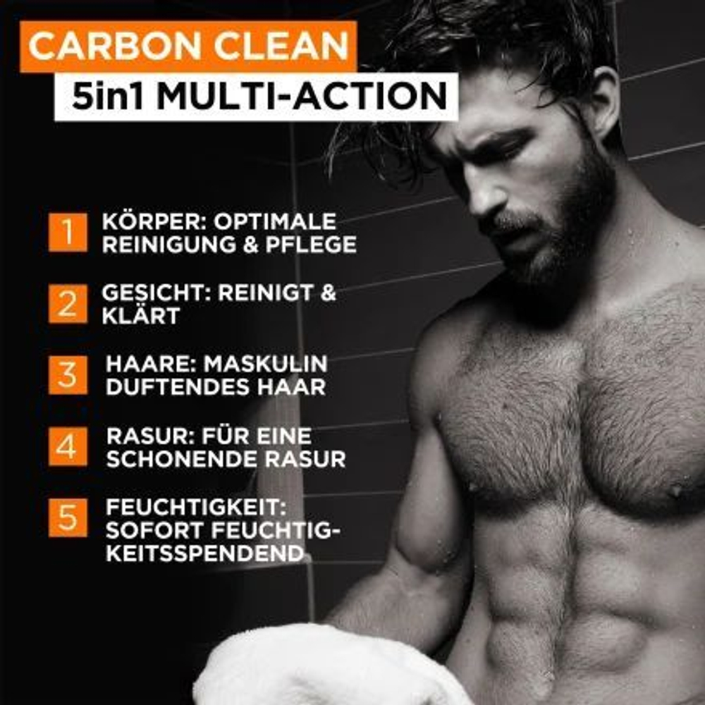 Гель для душа мужской Men Expert Pure Carbon 5 в 1, 250 мл (Франция)