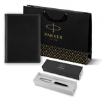 Подарочный набор: Шариковая ручка Parker Jotter Essential, Satin Black CT, стержень: Mblue, в подарочной упаковке и черный недатированный ежедневник