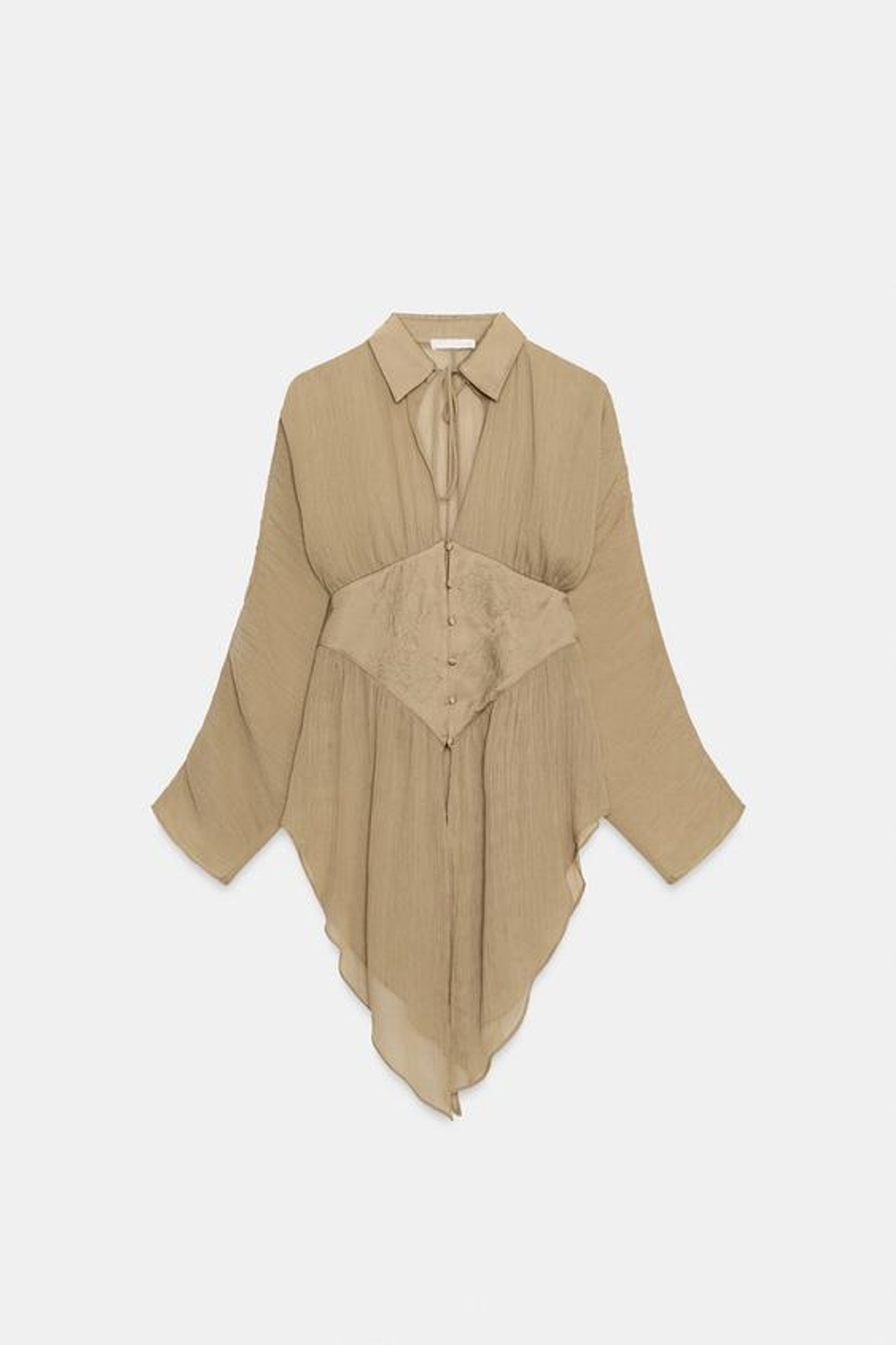 ZARA РУБАШКА ИЗ СТРУЯЩЕЙСЯ ТКАНИ С КРУЖЕВОМ — ZW COLLECTION, СВЕТЛО-БЕЖЕВЫЙ