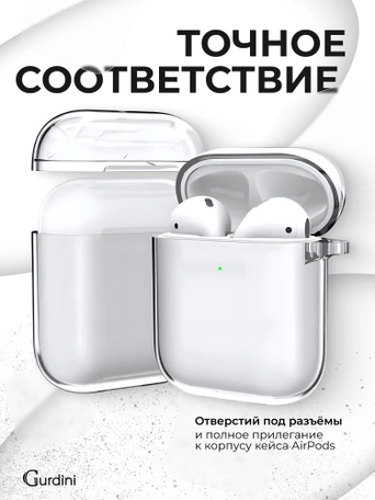 Чехол Gurdini силиконовый для наушников Apple Airpods 1/2 прозрачный