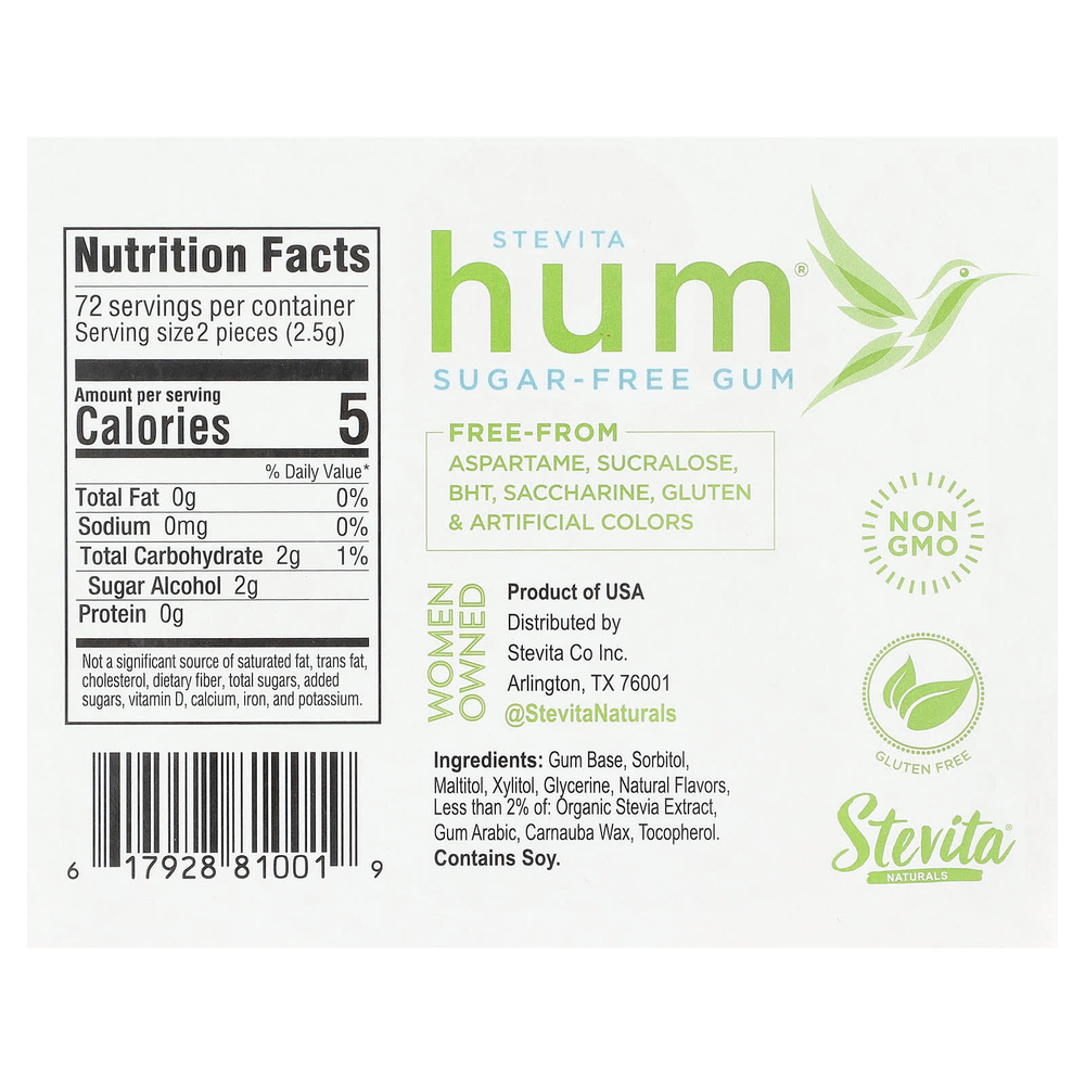 Stevita Naturals, Hum®, жевательная резинка без сахара, со вкусом мяты, 12 пакетиков по 12 шт.