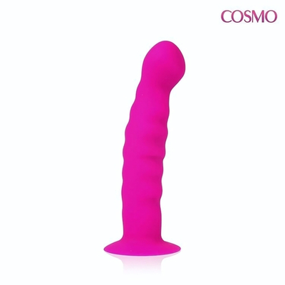 Розовый фаллоимитатор с ребристой поверхностью Cosmo - 14 см. (Цвет: розовый)