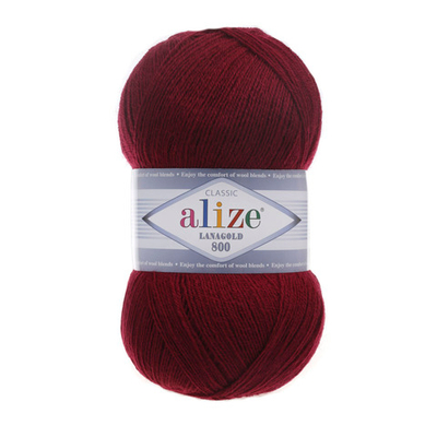 Пряжа Alize (Ализе) Lana Gold 800 / уп.5 мот. по 100 г, 800м, 057 бордовый A