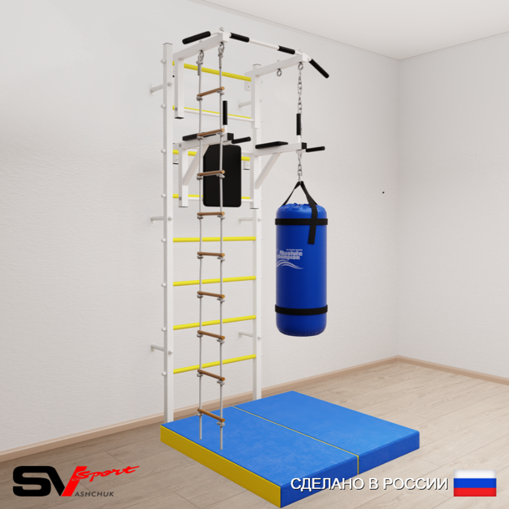 Шведская стенка Sv Sport усиленная 6726 (Турник стандарт/Брусья/Лестница/Цепь/Мешок 22кг/Мат 1м)