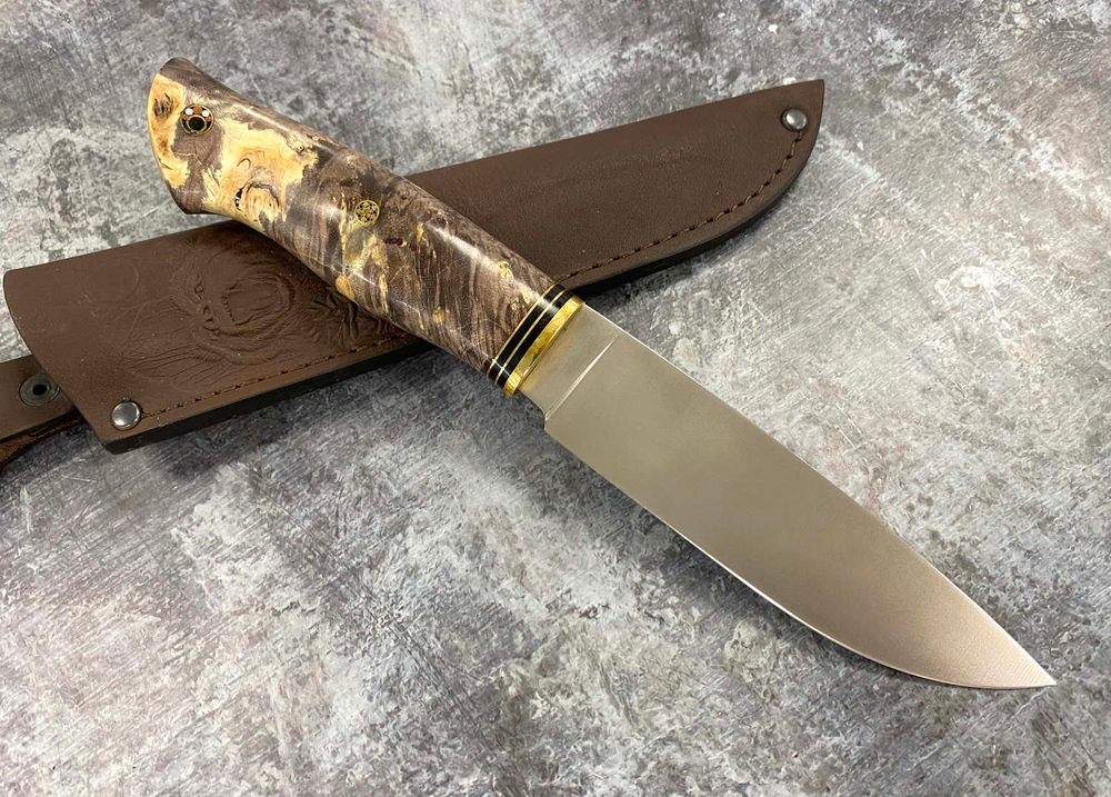 Нож Ладья, Bohler N690, карельская берёза, цвет коричневый