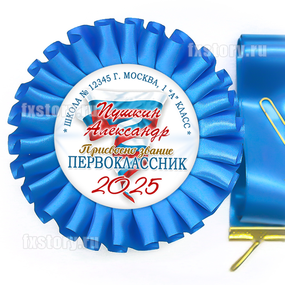 Розетка-медаль на ленте "Первоклассник" (P07-7). Именная.