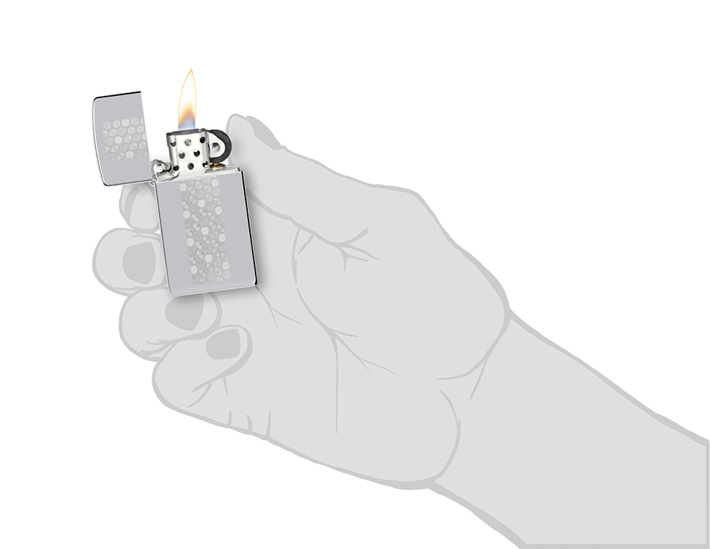 Зажигалка ZIPPO Slim Honeycomb Design с покрытием High Polish Chrome, латунь/сталь, серебристая, 29x