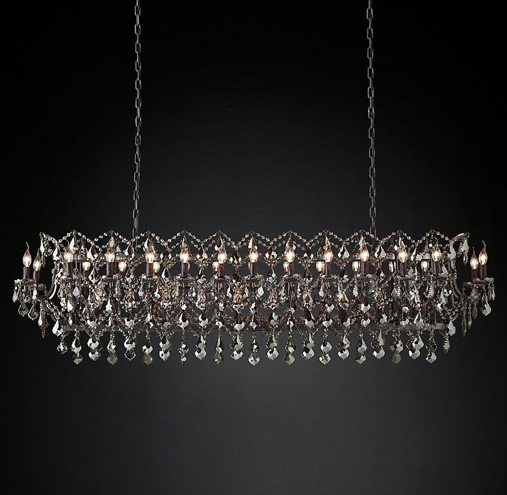 Подвесной дизайнерский светильник  19th C. Rococo Iron &amp; Smoke Crystal Rectangular Chandelier 73" от Restoration Hardware