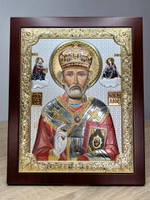 Николай Чудотворец, икона прямоугольная с рамкой, красное дерево, эмаль 210х260
