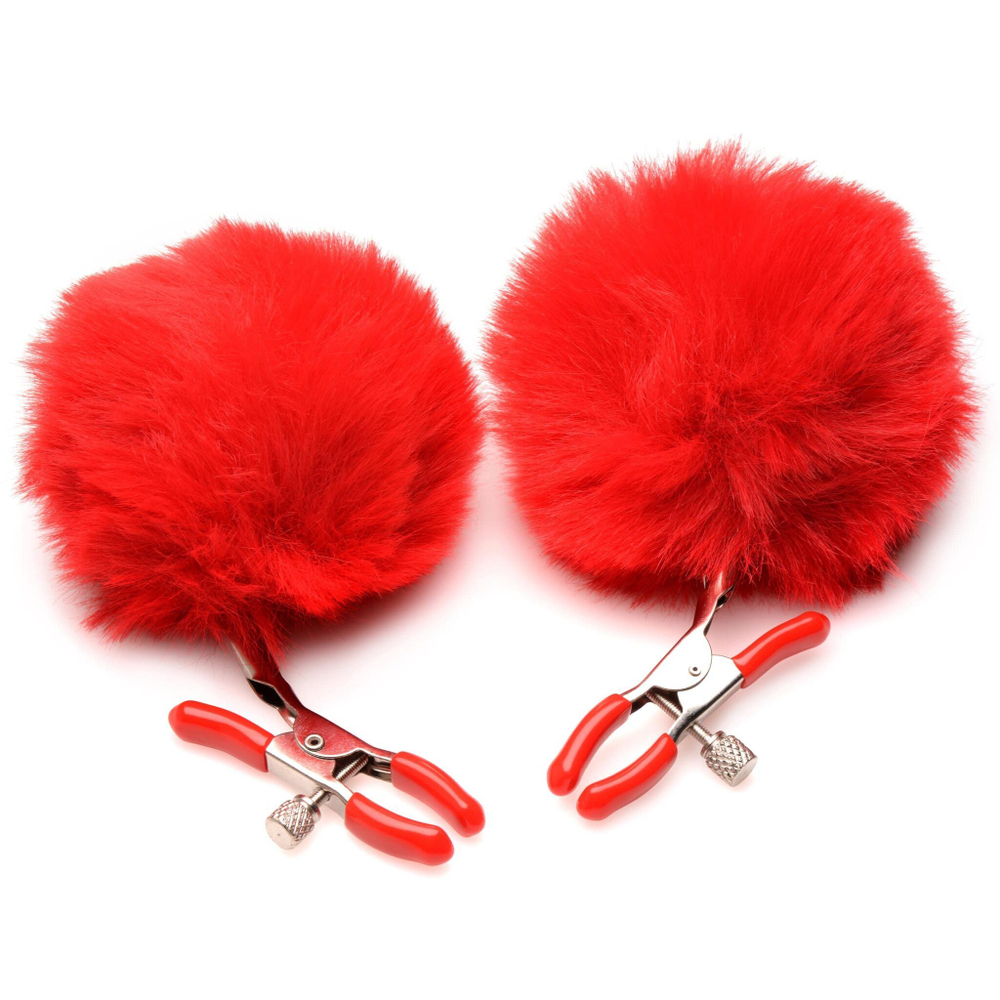 Красные зажимы на соски с помпонами Pom Pom (Цвет: красный)