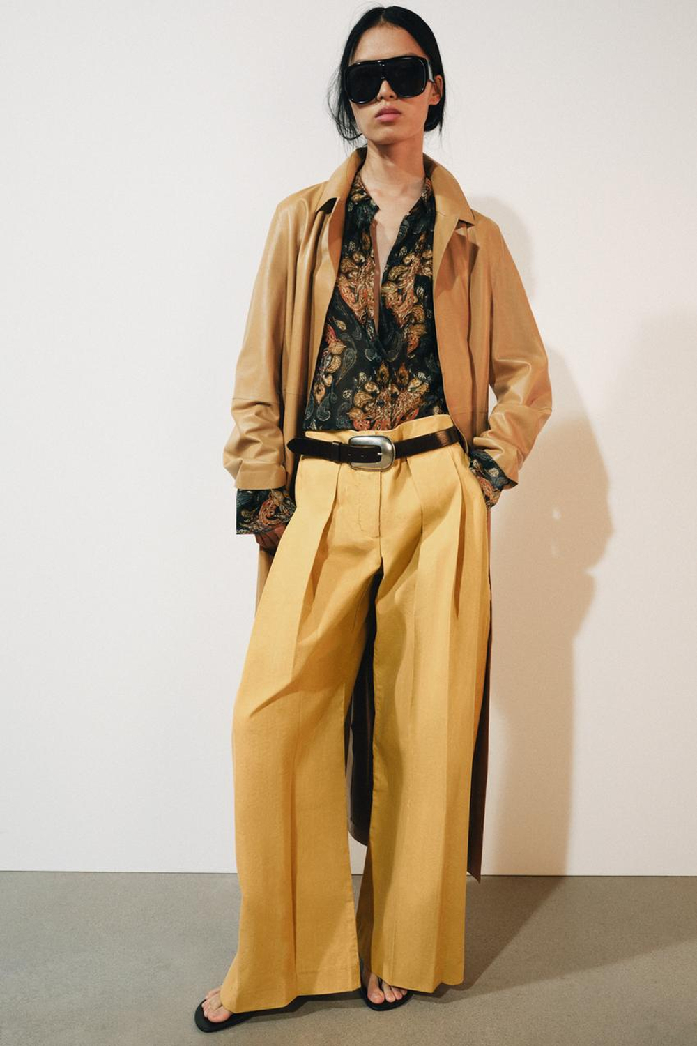 ZARA БРЮКИ СО СКЛАДКАМИ ZW COLLECTION, ГОРЧИЧНЫЙ