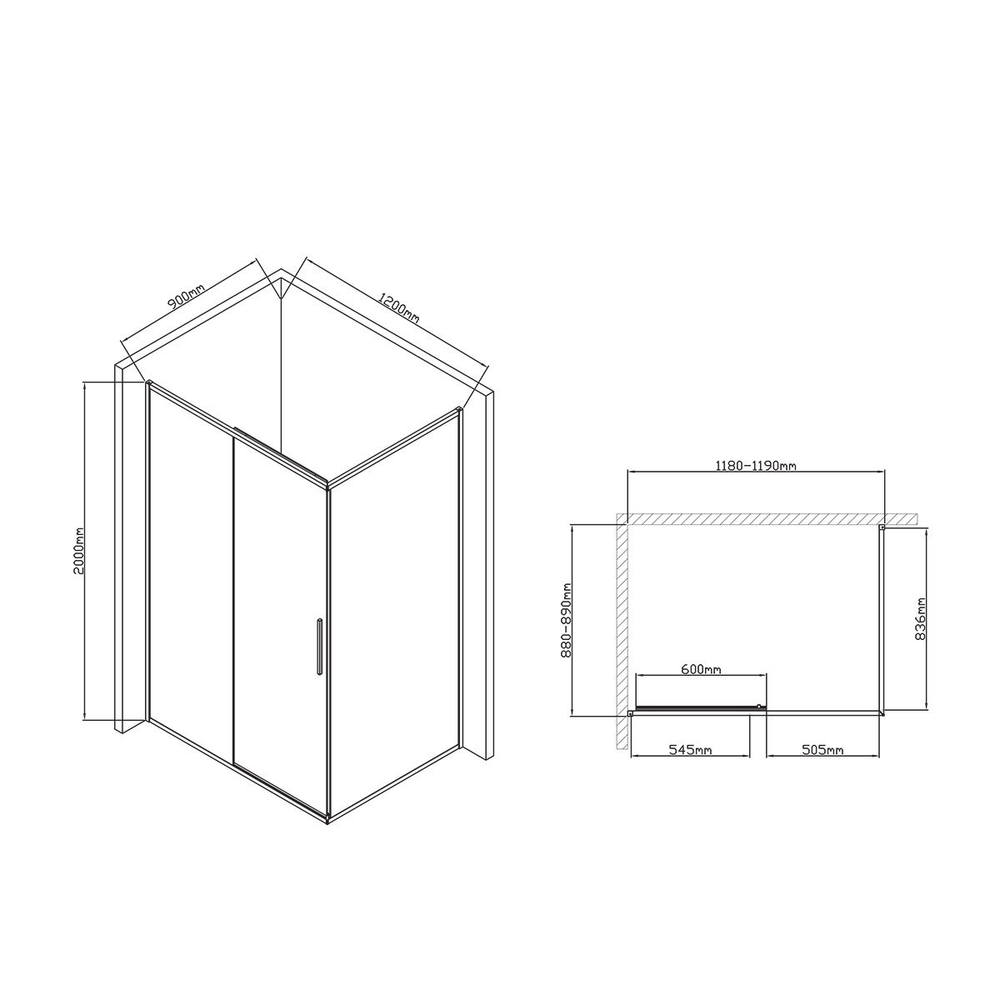 Душевой уголок Слим-У (Slim-U) VSR-2SU9012CL, 1200*900, хром, стекло прозрачное,