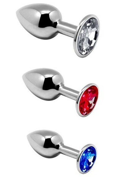 Набор из 3 серебристых анальных втулок со стразами Metal Plug Kit (Цвет: серебристый)