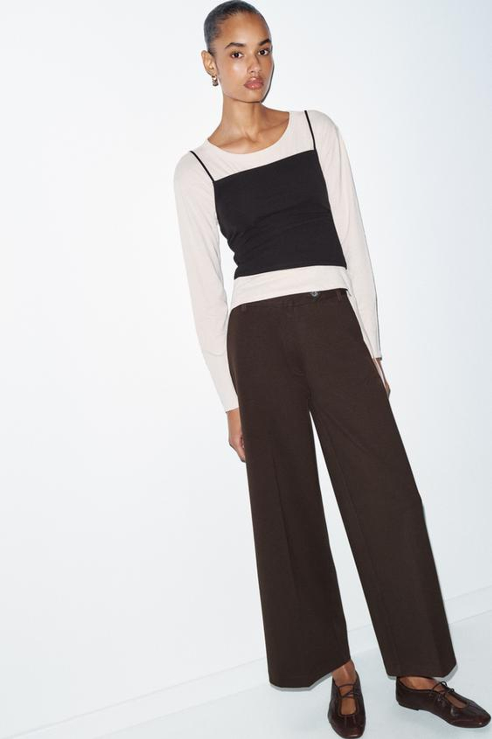 ZARA БРЮКИ ИЗ ИНТЕРЛОКА, ШОКОЛАДНЫЙ