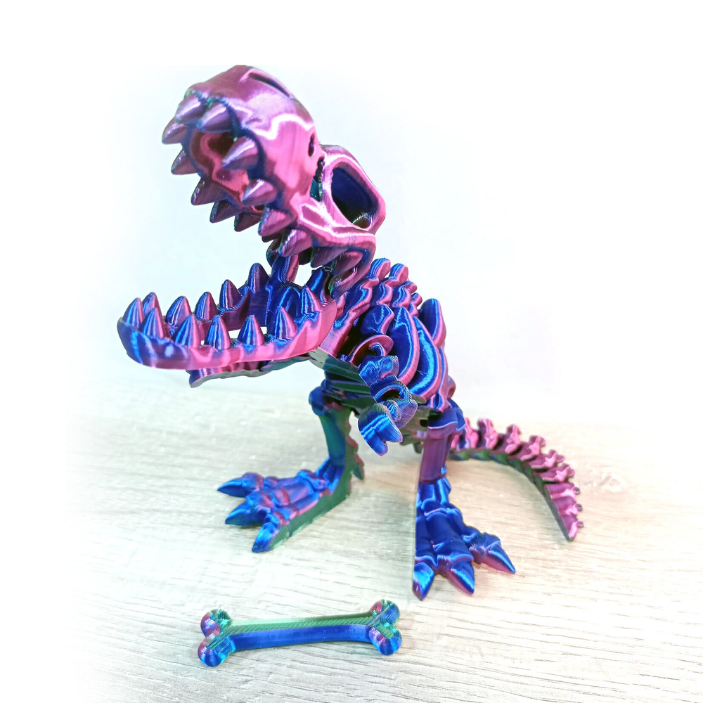 Динозавр-скелет Ти-Рекс (T-rex Dino) с косточкой, гибкая фигурка, трехцветный