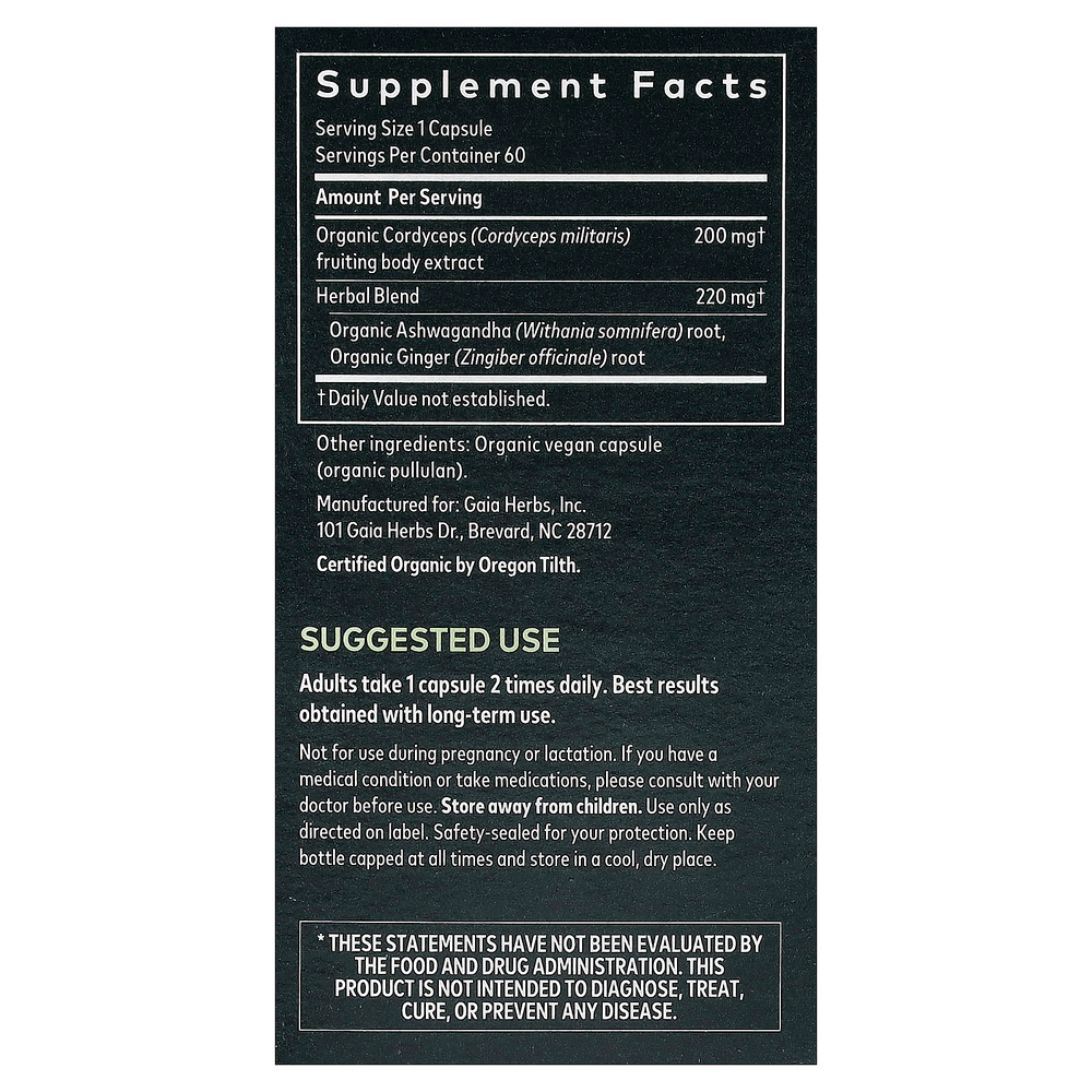 Gaia Herbs, Adaptogen Performance, грибы и травы, 60 веганских капсул