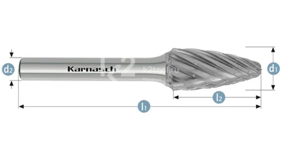 Борфреза твердосплавная Karnasch форма F, 10х20х6х65 мм, насечка HP-3 PRO, без покрытия, арт. 11.4095-030