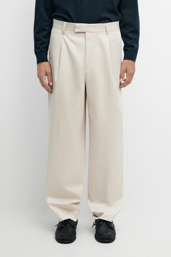 Massimo Dutti Брюки из 100% хлопка с защипами, бежевый