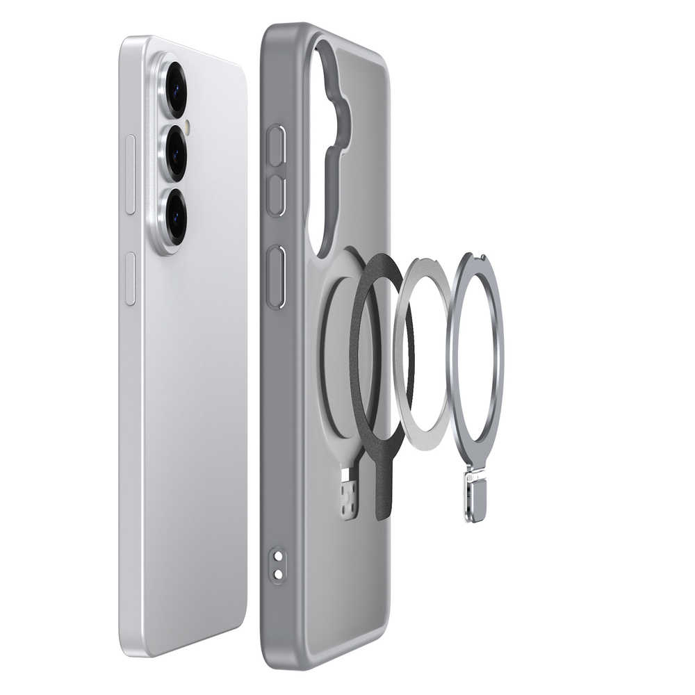 Матовый серый чехол с MagSafe для Samsung Galaxy S26+ Плюс, серия Yind Series Case от Dux Ducis (версия с магнитной откидной подставкой)