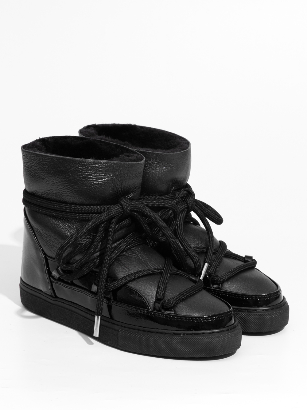Высокие комбинированные кеды INUIKII Sneaker Gloss Black на меху