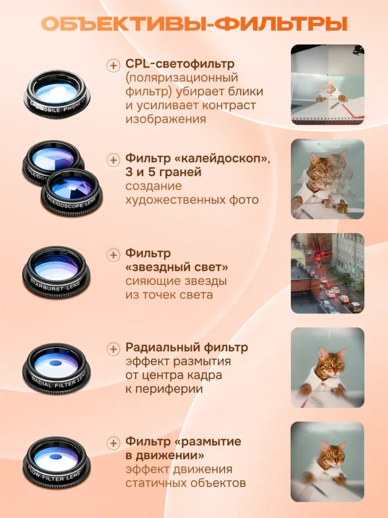 Набор объективов для смартфона Levenhuk Lens S10 - объективы-фильтры для улучшения изображений