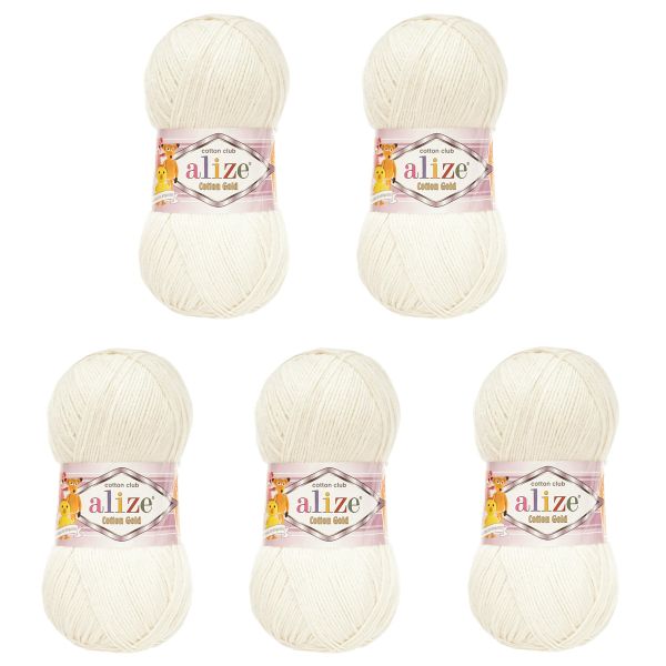 Пряжа Alize (Ализе) Cotton Gold / уп.5 мот. по 100 г, 330м, 062 молочный A