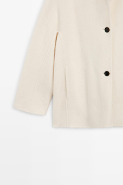 Massimo Dutti Однобортное пальто средней длины из шерстяной смеси, экрю