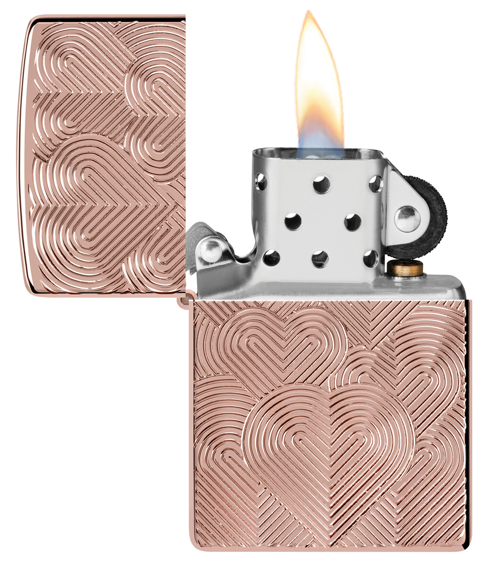 Зажигалка Zippo Armor® Hearts с покрытием Rose Gold, латунь/сталь, розовое золото, 38x13x57 мм