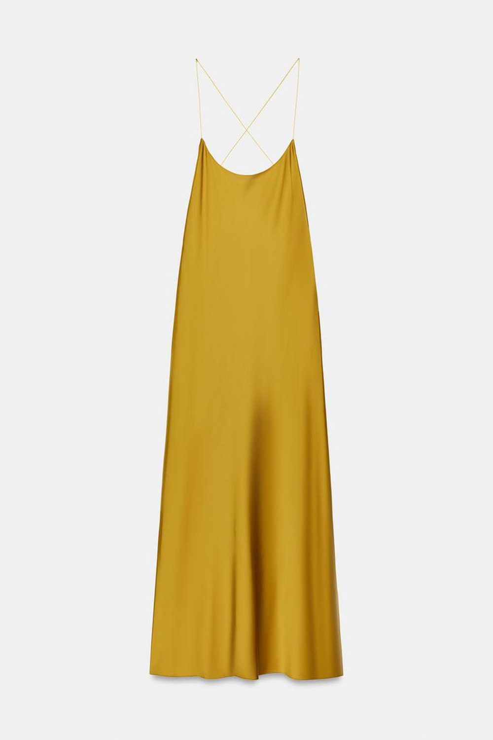 ZARA АТЛАСНОЕ ПЛАТЬЕ МИДИ С ОТКРЫТОЙ СПИНОЙ, ЗОЛОТИСТЫЙ