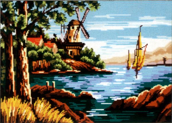 Рисунок для вышивания Soulos (канва жесткая), Мельница на реке, 45х60 см
