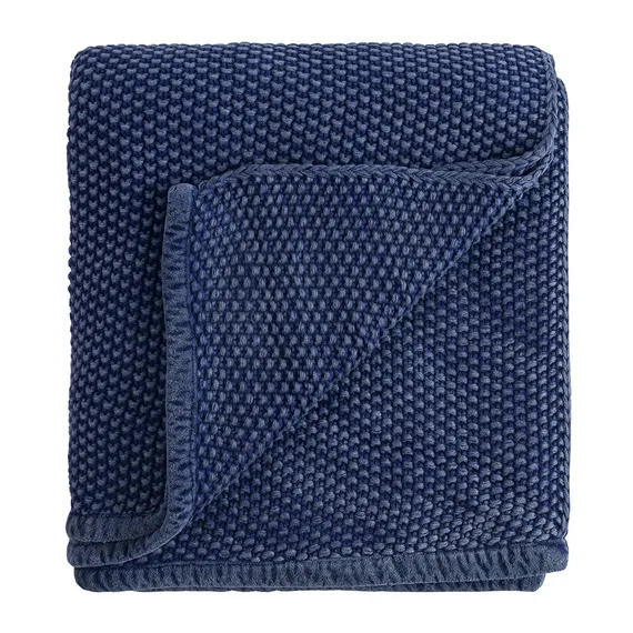 Плед из стираного хлопка темно-синего цвета Essential, 130х180 см