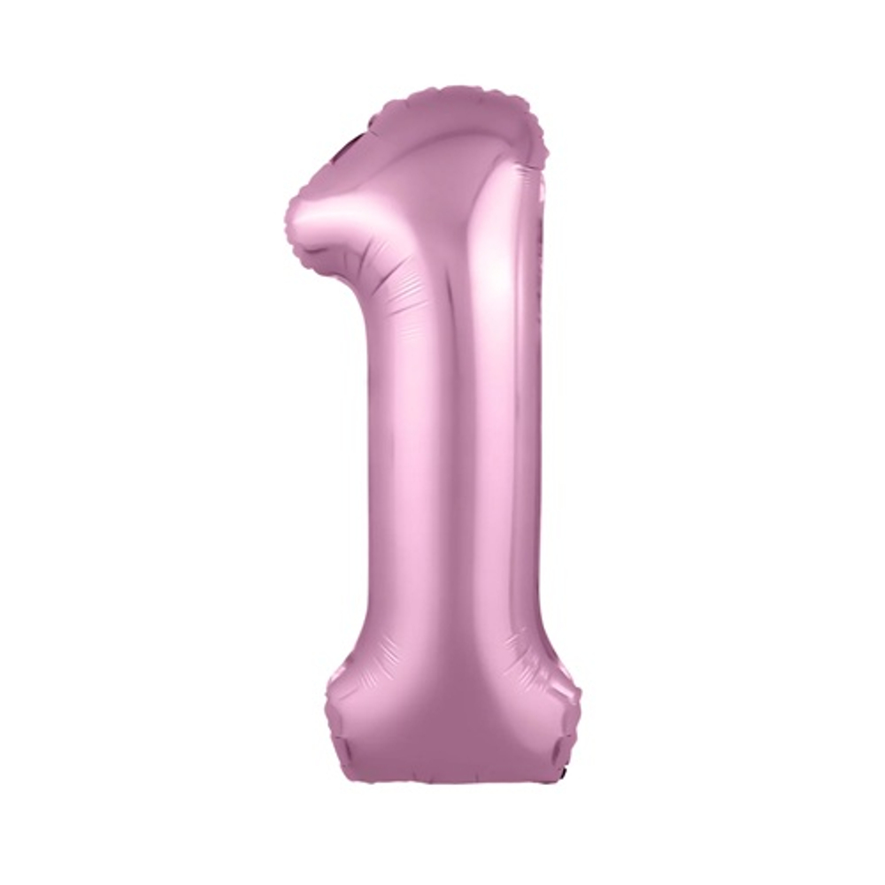 Шар фольга Цифра 1 Slim Pink Розовый Фламинго 40"/102см УЖЕ с гелием
