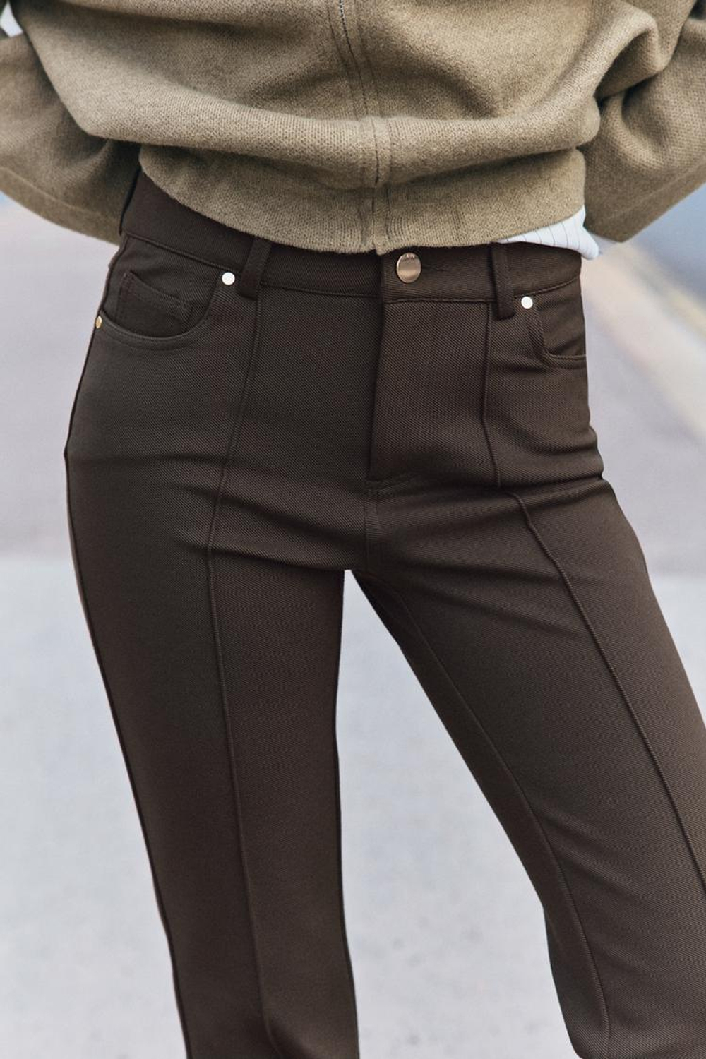 ZARA БРЮКИ FLARED, ТЕМНЫЙ ХАКИ