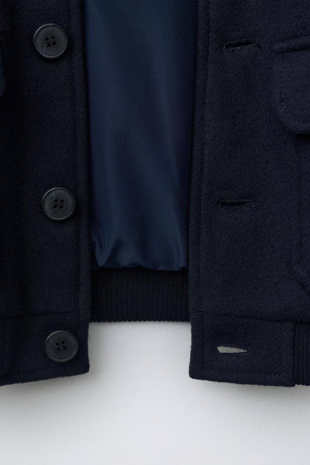 ZARA КУРТКА ИЗ СМЕСОВОЙ ШЕРСТИ, МОРСКОЙ СИНИЙ