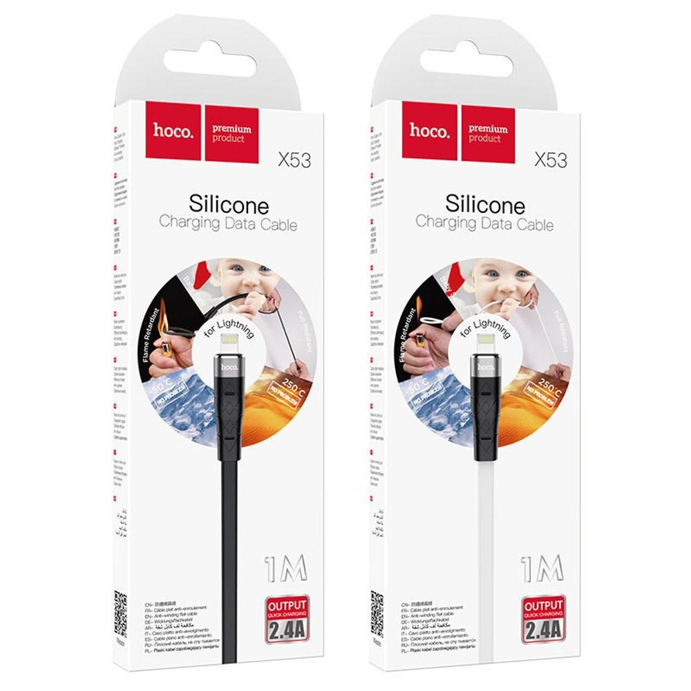 Usb Кабель-зарядка Lightning Hoco X53 Angel 2.4A 1м плоский силиконовый белый