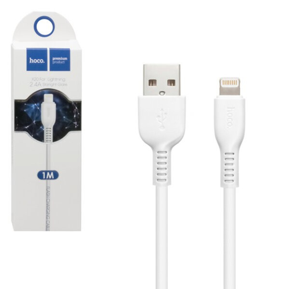 Usb Кабель-зарядка Lightning Hoco X20 Flash 2.0A 1м силиконовый белый