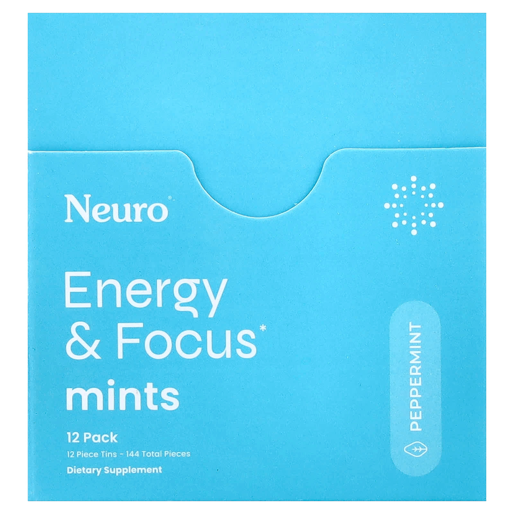NeuroGum, мятные конфеты для энергии и концентрации, перечная мята, 12 пакетиков по 12 шт.