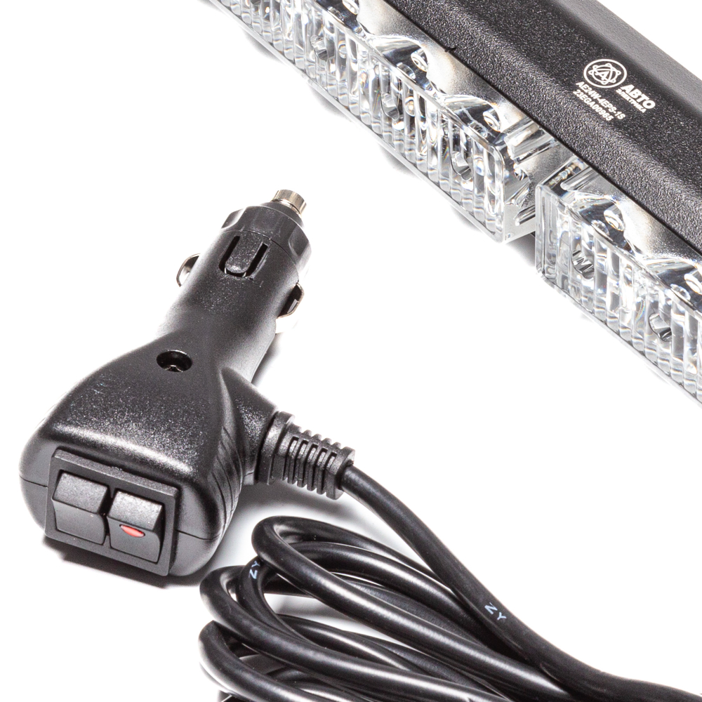 AE24W-4EPS-1S Маяк-стробоскоп 12/24 В, 24 Вт, желтый, 1-стор. (4 блока Epistar), 18 реж., крепление на кронштейне, прикуриватель (провод 3м), 590*40*50 мм